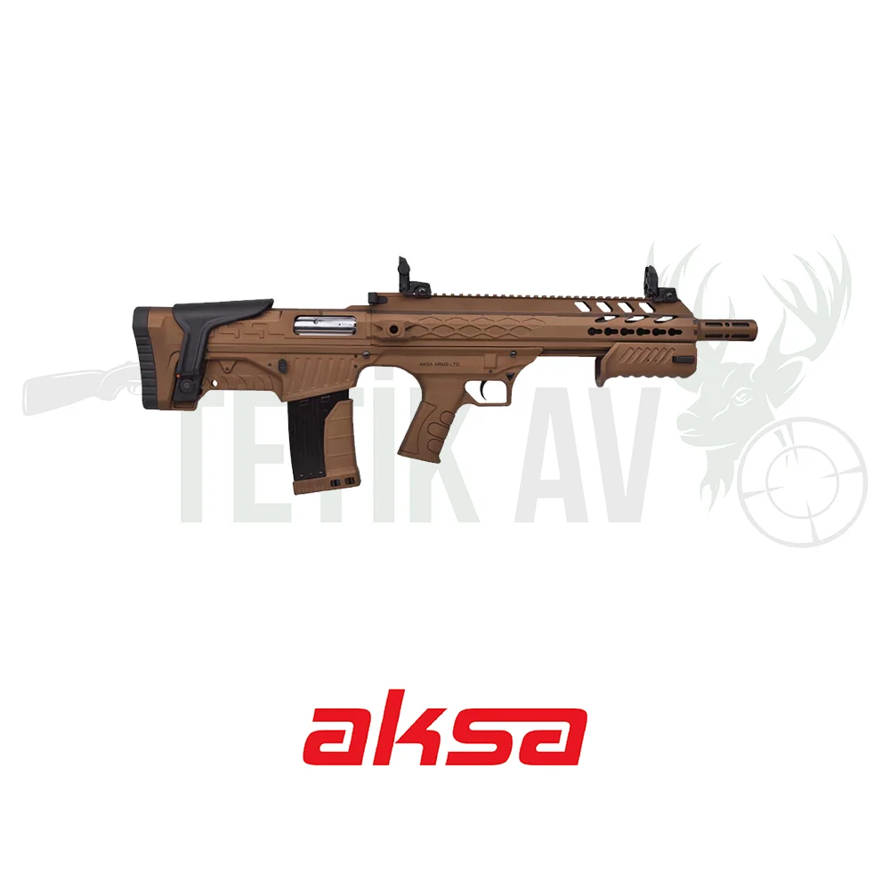 Aksa Crossfire T12 Bullpup Av Tüfeği Aksa Crossfire T12 Bullpup 12 kalibre çift sistem yarı otomatik pompalı şarjörlü av tüfeği.