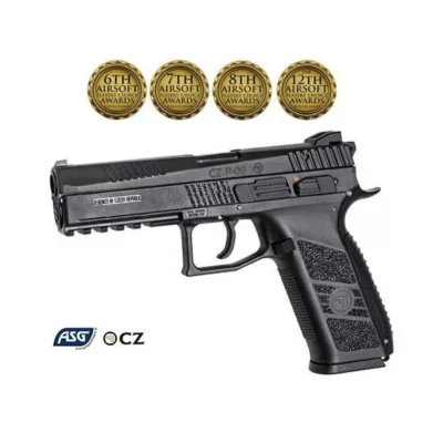 ASG CZ P-09 siyah blowback 6mm kalibre airsoft tabanca, lisanslı taktik antrenman silahı.