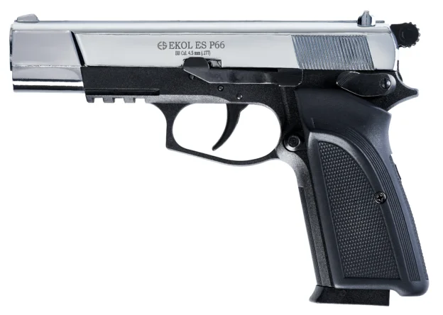 Ekol ES P66 parlak beyaz 4.5mm CO2 çelik BB havalı tabanca modeli.