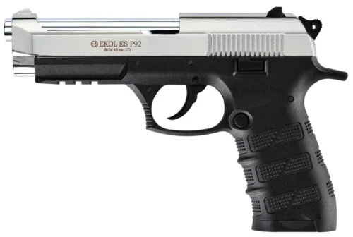 Ekol ES P92 parlak beyaz 4.5mm havalı tabanca, 150 m/sn çıkış hızlı taktik CO2 silah.