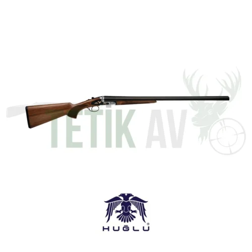 Huğlu 200 Ace siyah 12 kalibre çifte av tüfeği, tek tetik ejektörlü çelik gövde.