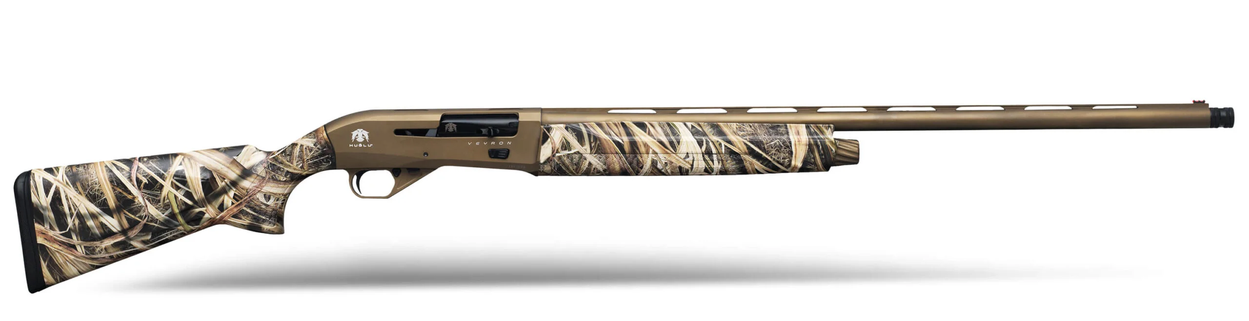 Huğlu Veyron Camo Bronz Cerakote Huğlu Veyron Camo Bronz Cerakote 12 Kalibre gazlı sistem yarı otomatik av tüfeği.