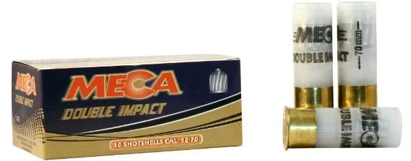 Meca Double Impact 12 kalibre çift tesirli slug tek kurşun domuz avı fişeği.