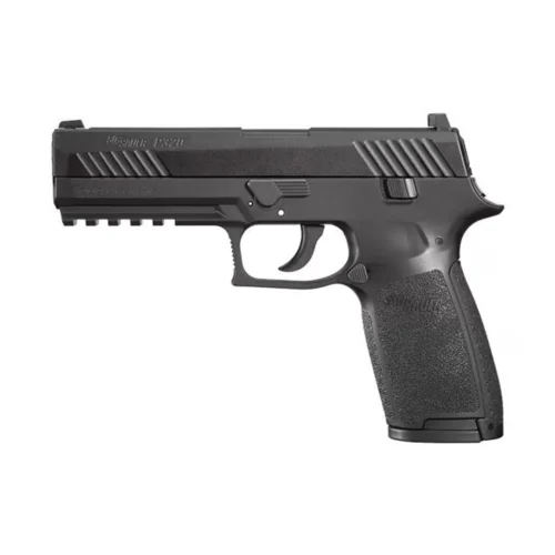 Sig Sauer P320 siyah blowback 4.5mm havalı tabanca, metal sürgülü atış ve eğitim silahı.