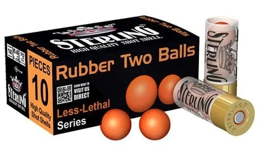 Sterling 12 Kalibre Kauçuk Savunma Fişeği Sterling 12 kalibre 2'li kauçuk bilyeli taktik savunma fişeği kutusu.
