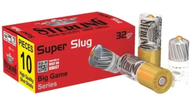 Sterling Super Slug 12 kalibre tek kurşun domuz kurşunu av fişeği yüksek performans sunar.