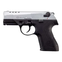 Taktik atıcılık için Blow TR14 D krom kızaklı 9mm yarı otomatik kurusıkı ses tabancası.