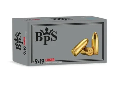 BPS 9x19mm Parabellum Luger FMJ 115 Grain pirinç kovanlı poligon tabanca mermisi.