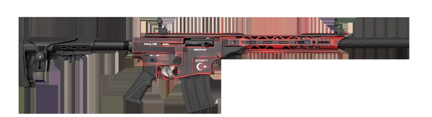 Derya MK-12 AS-104SE-B kırmızı eskitme 12 kalibre yarı otomatik şarjörlü av tüfeği modeli.