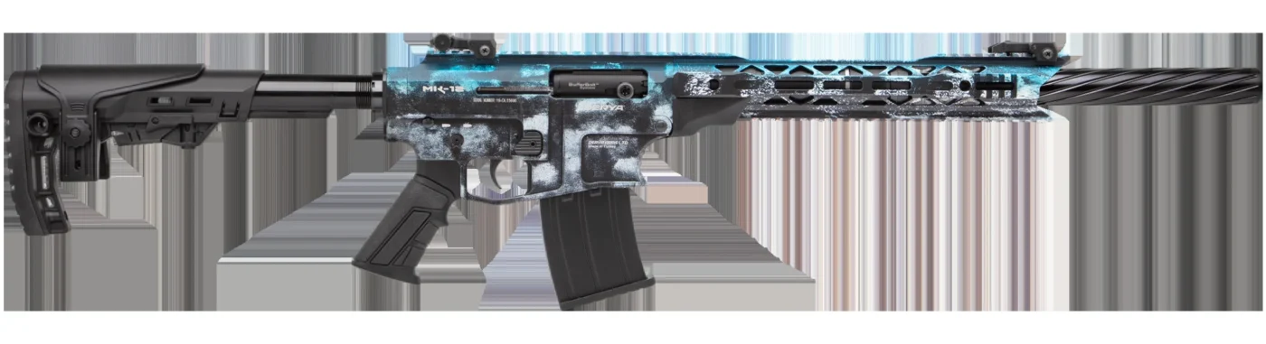 Derya MK-12 AS-108SE 12 Kalibre yarı otomatik şarjörlü taktik av tüfeği mavi beyaz.