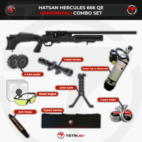 Hatsan Hercules 666 QE PCP havalı tüfek scuba tüplü kampanyalı full combo set.