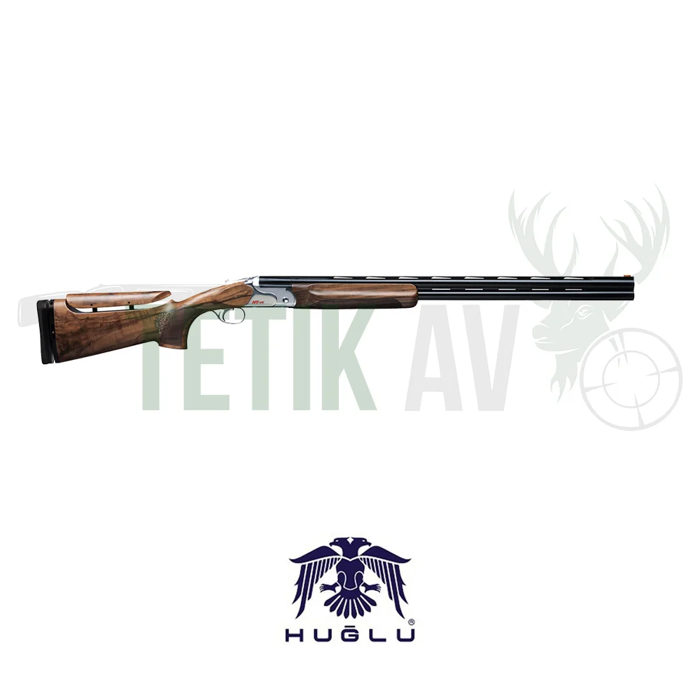 Huğlu HT-14 beyaz 12 kalibre süperpoze trap tüfeği sabit taban modeli, müsabakalar için.