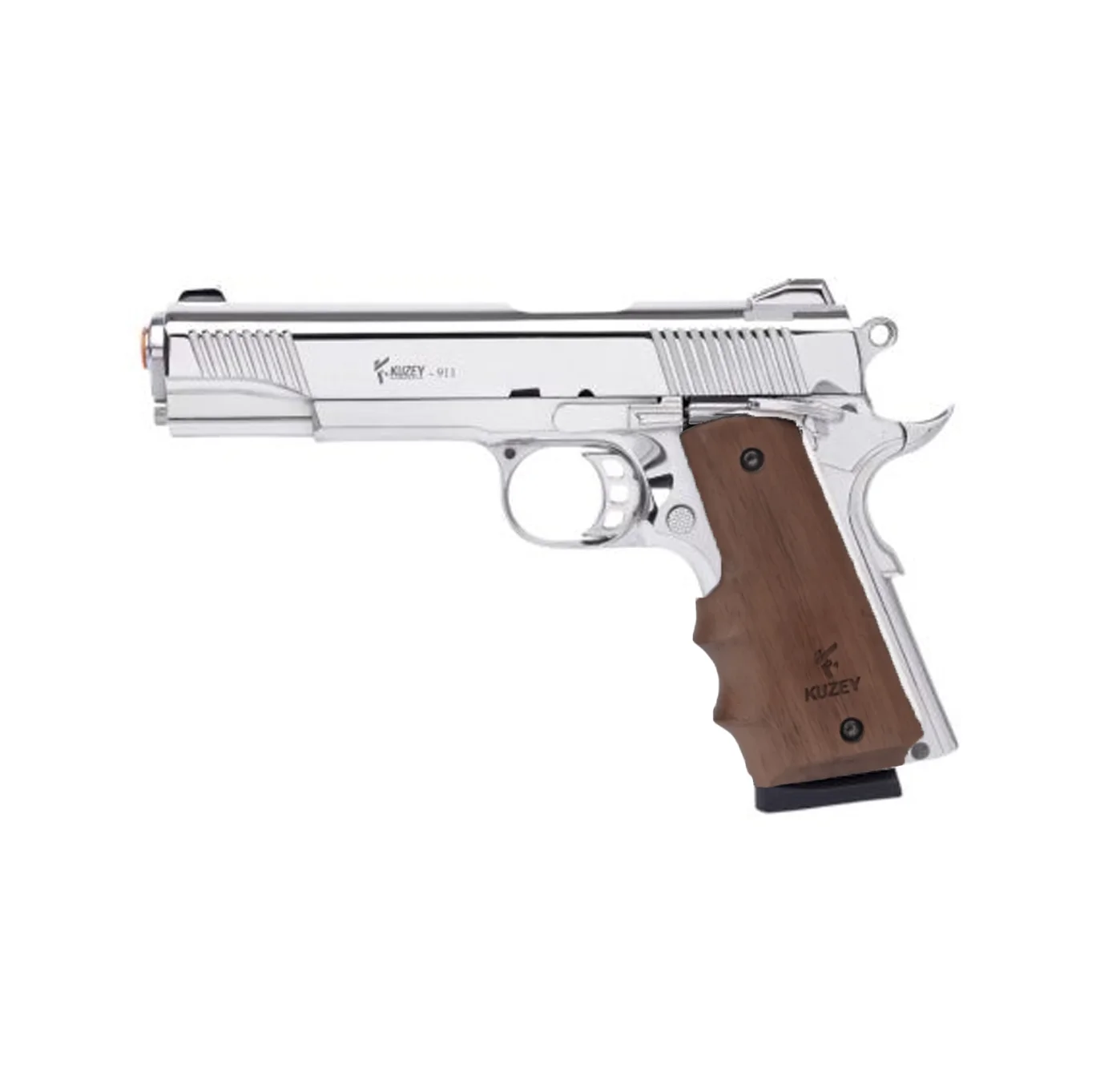 Kuzey 911 Krom Kurusıkı Tabanca Kuzey 911 krom gövdeli ahşap kabzeli 9mm kurusıkı ses tabancası.