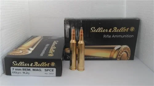 Sellier & Bellot 7mm Rem Mag SPCE 173 Grain yüksek tahribatlı yivli tüfek fişeği.