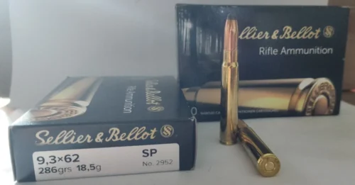 Büyük avlar için yüksek tahribatlı Sellier & Bellot 9.3x62mm SP 285 Grain yivli tüfek fişeği.