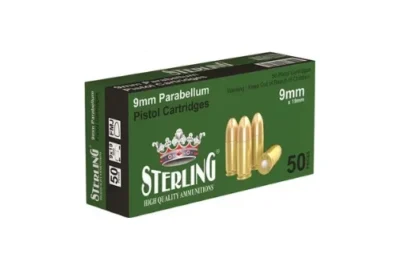 Turaç Sterling 9x19mm Parabellum FMJ 124 grain tabanca fişeği, poligon ve eğitim mühimmatı.