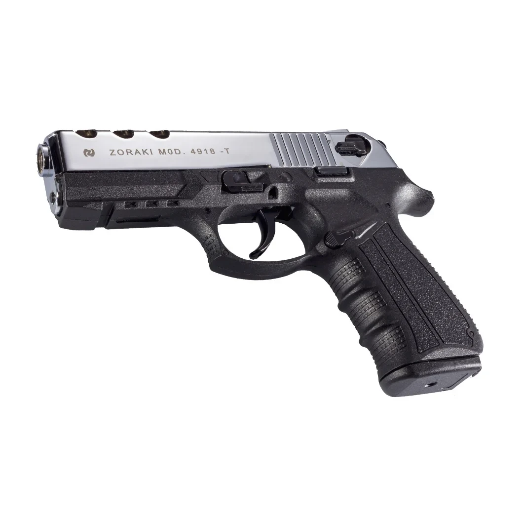 Zoraki 4918 9mm yarı otomatik kurusıkı ses tabancası parlak krom modeli ve fiyatları.