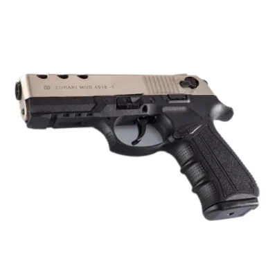 Zoraki 4918 9mm yarı otomatik kurusıkı ses tabancası saten modeli.