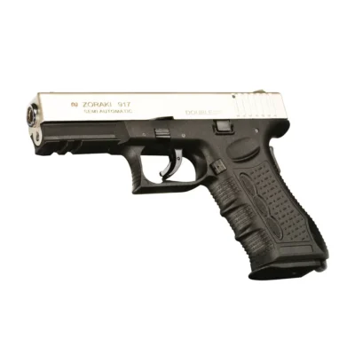 Zoraki 917 9mm yarı otomatik parlak krom kurusıkı ses tabancası.