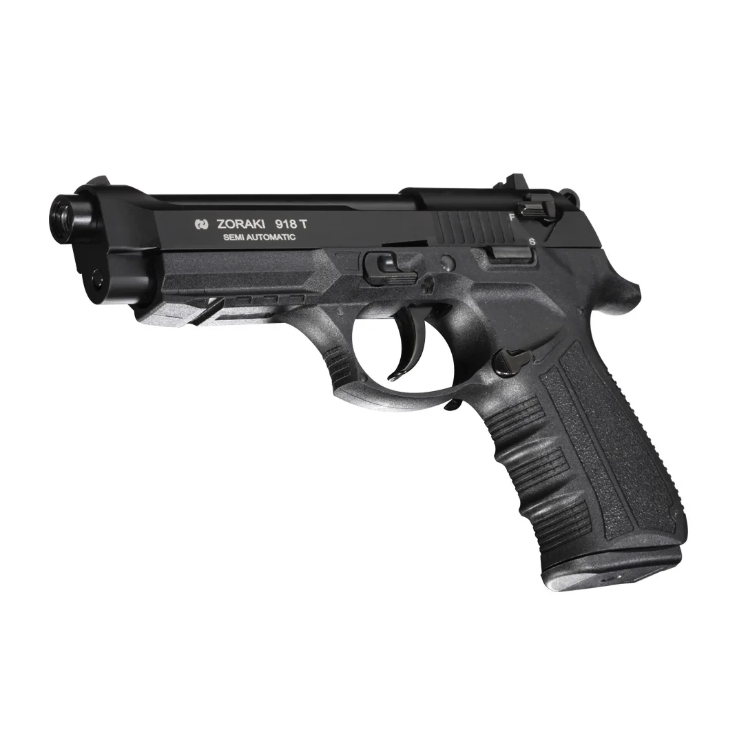 Zoraki 918 9mm yarı otomatik siyah kurusıkı ses tabancası, taktik ve eğitim amaçlı.