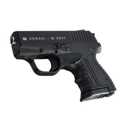 Zoraki M2807 9mm yarı otomatik siyah kurusıkı ses tabancası, eğitim ve savunma amaçlı.