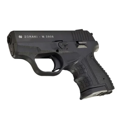 Gizli taşıma için ideal Zoraki M2906 9mm yarı otomatik siyah kurusıkı ses tabancası.