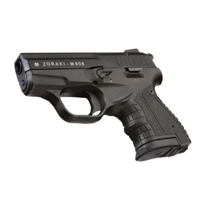 Zoraki M906 9mm siyah kurusıkı ses tabancası, polimer gövdeli kompakt tasarım.