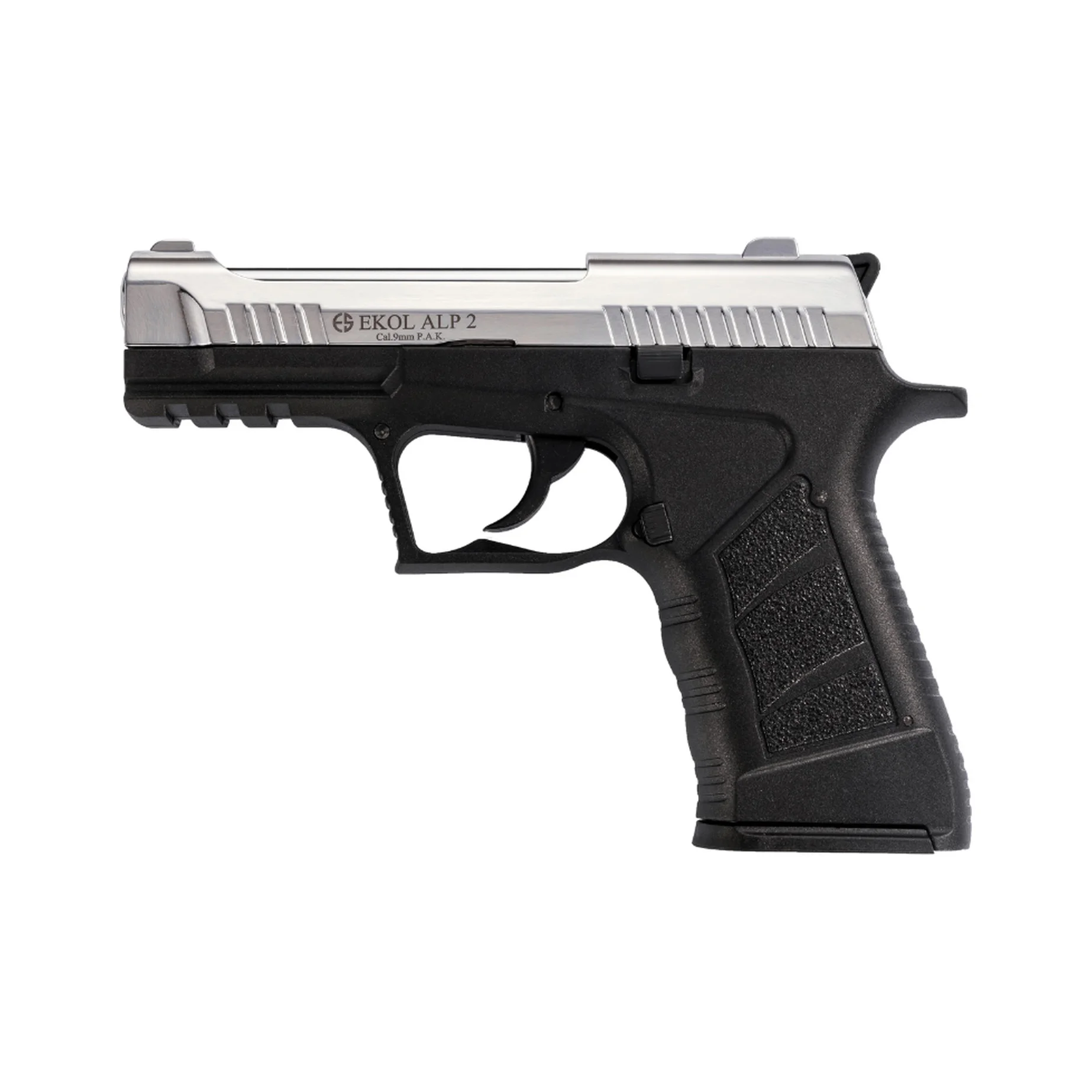 Ekol Alp 2 9mm Kalibre Kurusıkı Ekol Alp 2 9mm Kalibre yarı otomatik kurusıkı ses tabancası, polimer gövde.