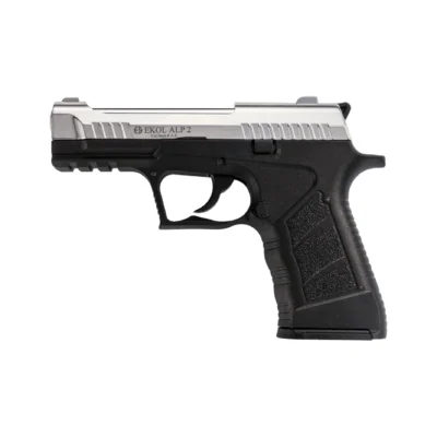 Ekol Alp 2 9mm kalibre siyah yarı otomatik kurusıkı ses tabancası modeli.