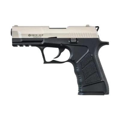 Ekol Alp 9mm kurusıkı ses tabancası saten rengi, 14+1 kapasiteli taktik tasarım.