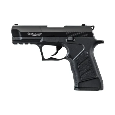 Siyah Ekol Alp 9mm kurusıkı ses tabancası, polimer gövdeli taktik eğitim ve başlangıç silahı.