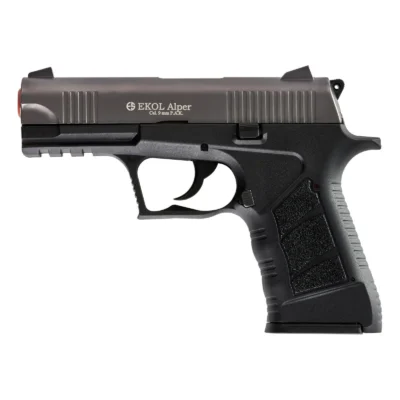 Ekol Alper 9mm polimer gövdeli kurusıkı ses tabancası füme renk seçeneği.