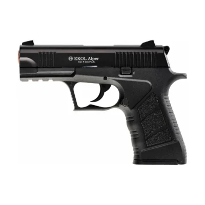 Ekol Alper 9mm taktik kurusıkı ses tabancası mat siyah polimer gövde.