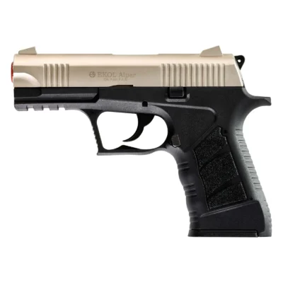 Ekol Alper 9mm kurusıkı ses tabancası saten modeli, polimer gövdeli taktik savunma silahı.