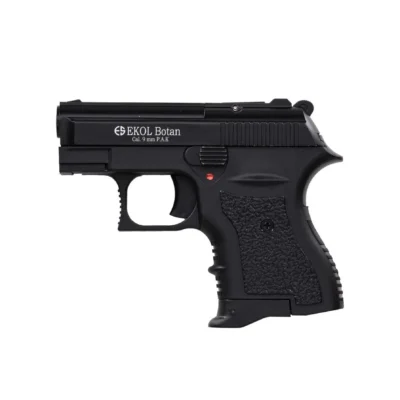Ekol Botan 9mm Kalibre siyah mini kurusıkı ses tabancası, kompakt tasarım ve 6+1 kapasite.