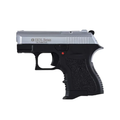 Ekol Botan 9mm mini kurusıkı ses tabancası, kompakt tasarımıyla öne çıkan beyaz model.