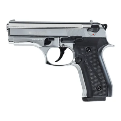 Ekol Dicle 9mm kurusıkı ses tabancası parlak krom, yarı otomatik taktik eğitim silahı.