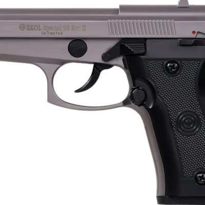 Ekol Special 99 Rev 2 9mm kurusıkı ses tabancası, füme renkli yarı otomatik model.