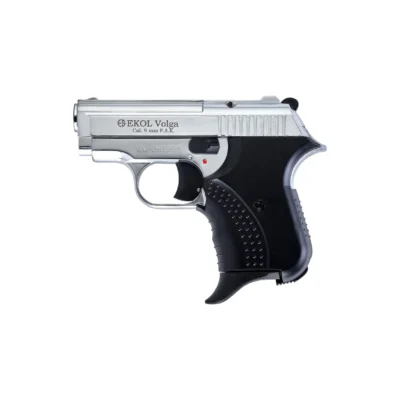 Ekol Volga 9mm yarı otomatik mini kurusıkı ses tabancası, parlak beyaz renkli kompakt tasarım.
