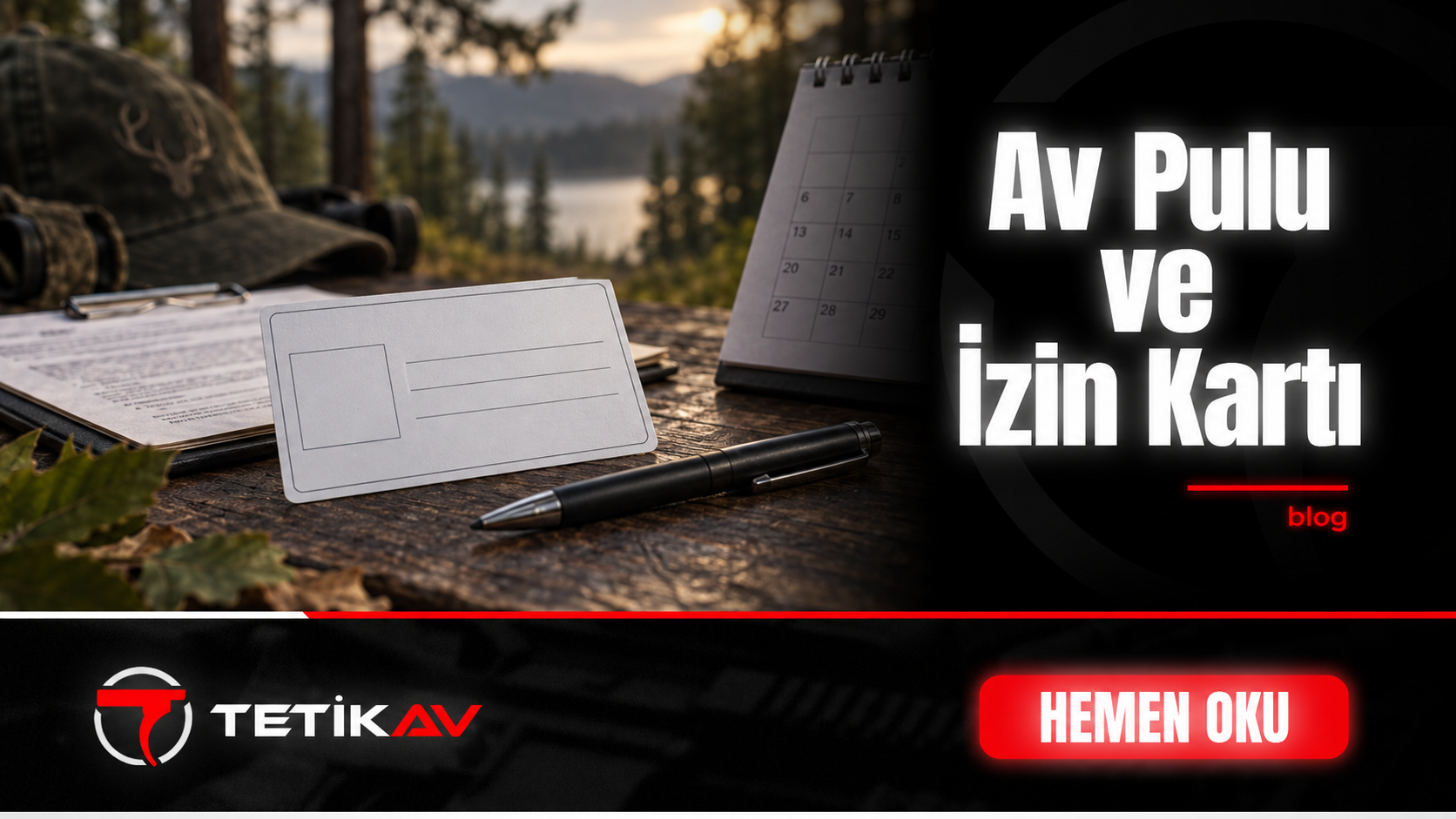 Av pulu ve avlanma izin kartını temsil eden evrak, takvim ve dosya