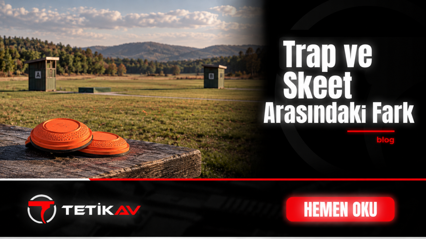 Trap ve skeet sporlarını temsil eden boş saha ve turuncu plak hedefler