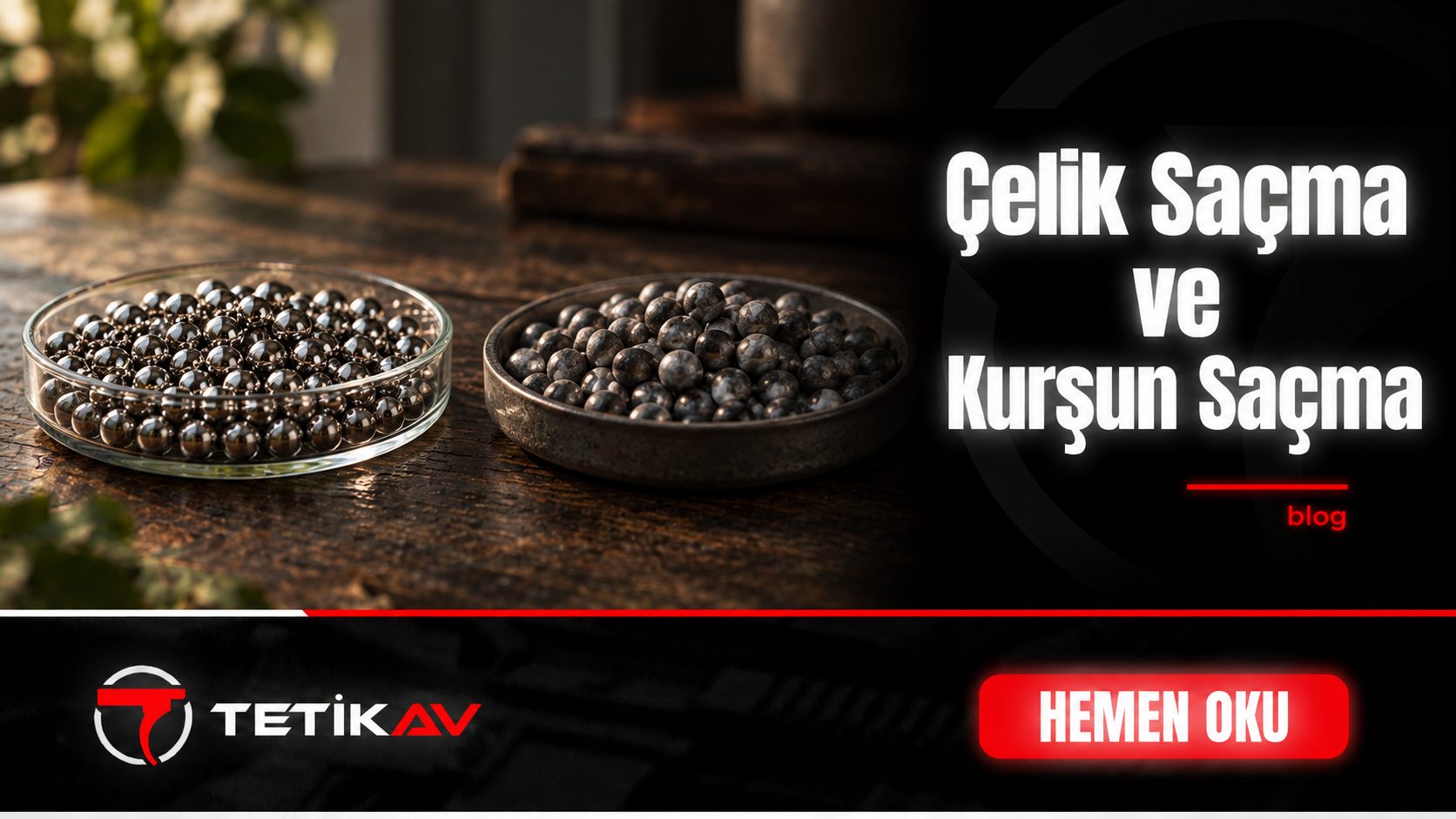 Çelik ve kurşun saçmanın malzeme farkını temsil eden iki ayrı kaptaki metal küreler