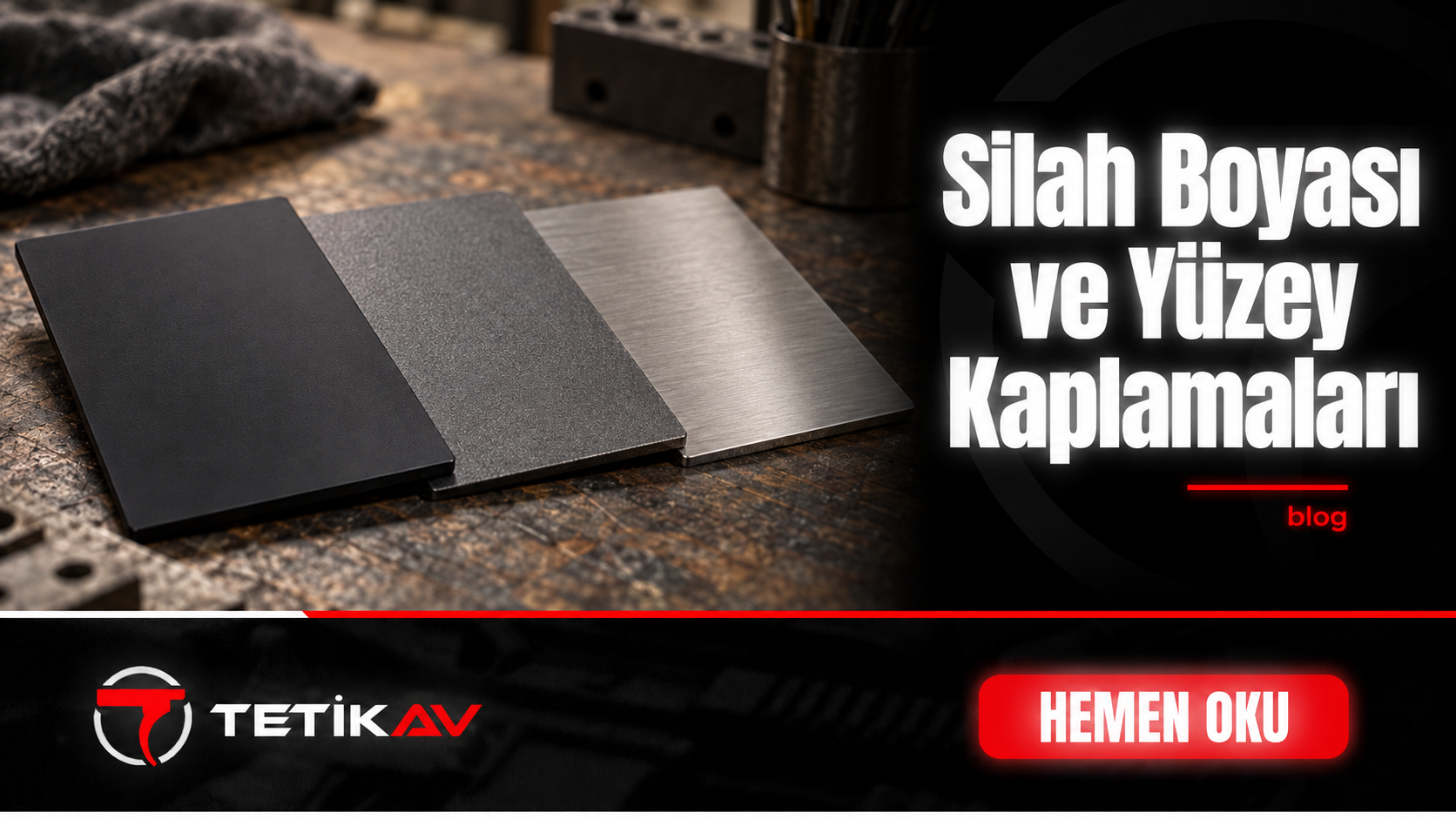 Silah boyası ve yüzey kaplamalarını temsil eden farklı kaplamalı metal örnekleri